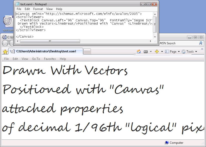 Vista 에서 실행한 XAML 실행 화면