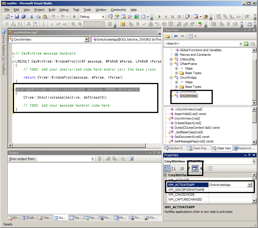 Class Wizard 윈도우 이벤트 핸들러 - VS.NET 2005
