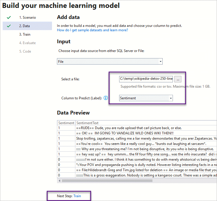 ml.net model builder