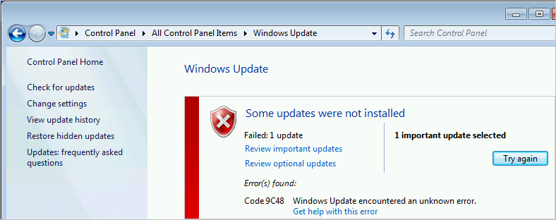 오류 유형: 422. 윈도우 업데이트 - Code 9C48 Windows update ...